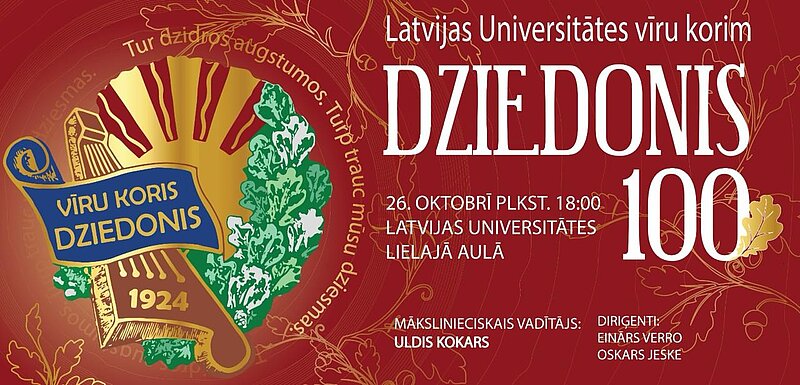 Latvijas Universitātes vīru koris "Dziedonis" aicina uz 100 gadu jubilejas koncertu Lielajā aulā!